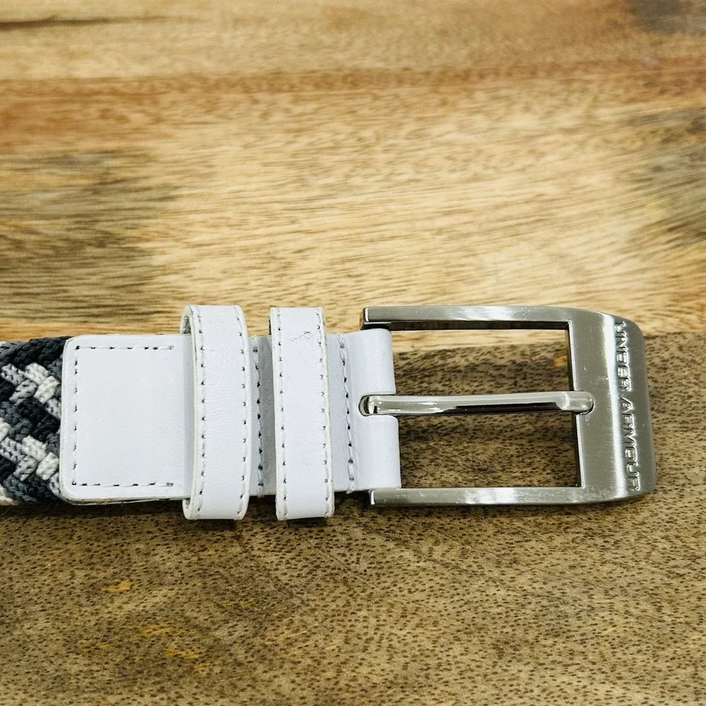 UNDER ARMOUR Gray Men's XL Braided Belt  Brushed Buckle White Leather Trim 47.5